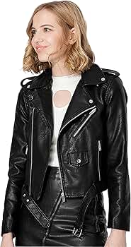 ジャケット・アウター ROUND SHORT SYNTHETIC LEATHER JACKET Jhichic Women's Faux Leather Textured Short Moto Jacket Zip